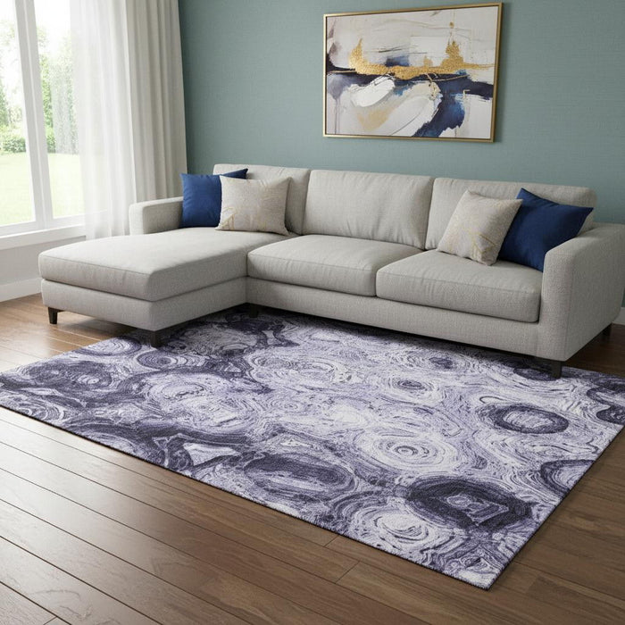 8' X 10' Abstract Washable Area Rug With UV Protection (650174) - Purple / Ivory