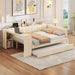 Giga upholstered platform bed with integrated storage shelves, desk, charging station, and trundle for versatile bedroom organization.