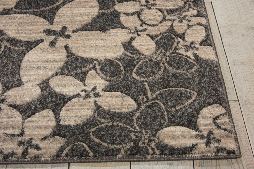 9' X 13' Floral Non Skid Area Rug - Beige And Charcoal