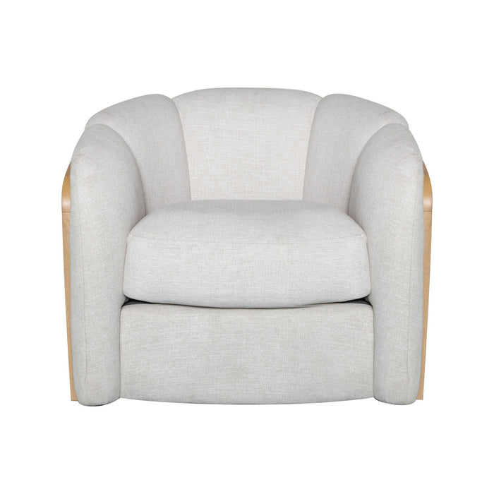 34" Fabric Wood And Rat Swivel Arm Chair - Off White / Natural