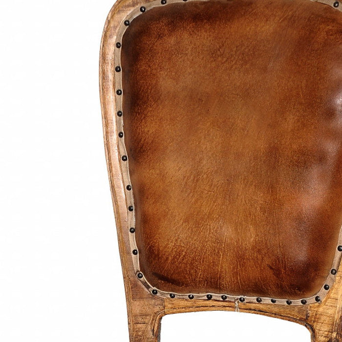 Upholstered Leather King Louis Back Dining Side Chairs (Set of 2) - Mahogany / Brown