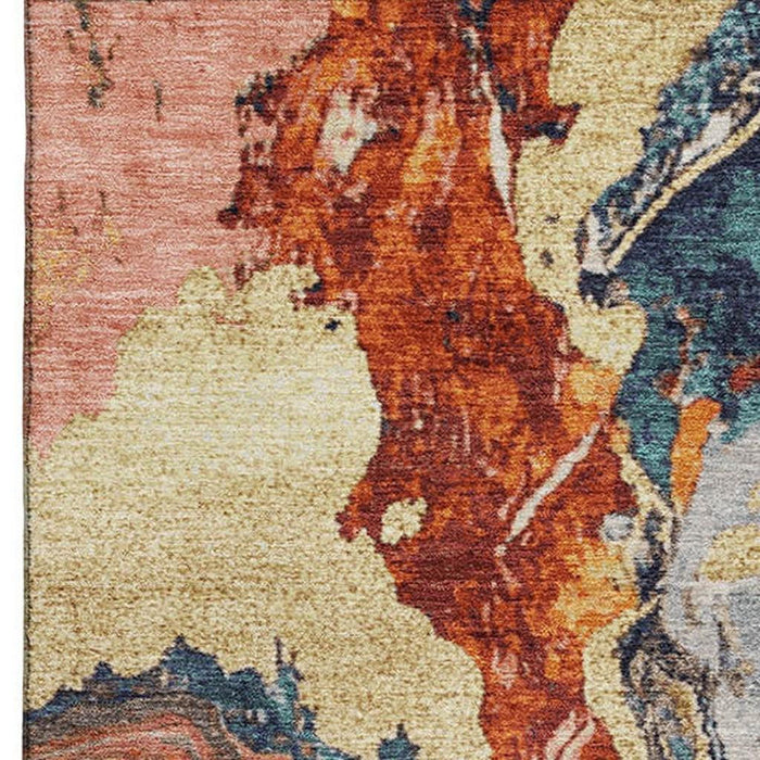 10' X 14' Abstract Washable Area Rug With UV Protection (707743) - Linen / Purple / Ivory