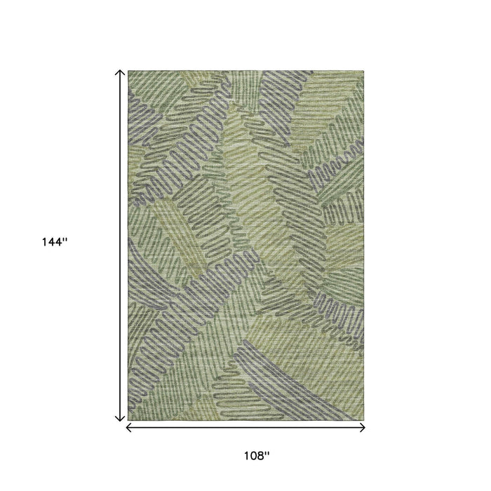 9' X 12' Botanical Leaves Washable Area Rug With UV Protection (644999) - Green / Gray