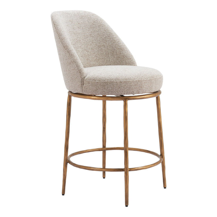24" Fabric And Steel Counter Height Swivel Bar Chair - Beige / Gold