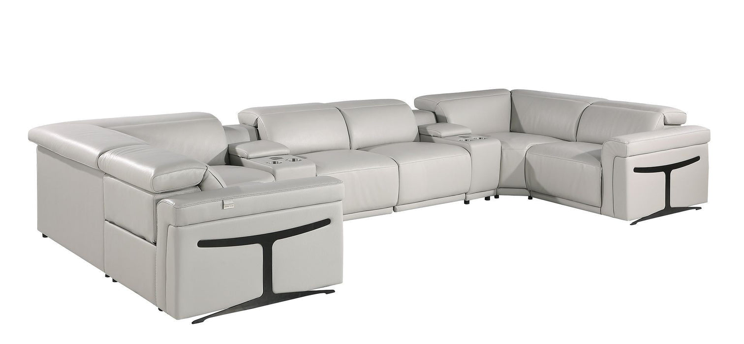 Leather Power Reclining U-Shaped 8 Piece Corner Sectional With Console - Light Gray