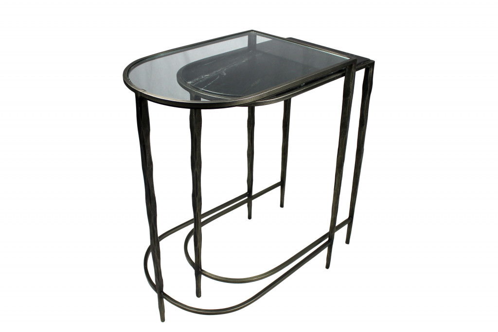 Glass Free Form Frame Console Table (Set of 2) - Clear And Gold