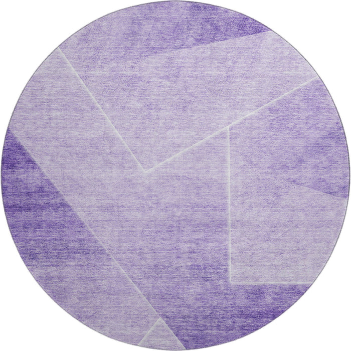 8' Transitional Geometric Washable Round Rug With UV Protection - Purple And Ivory