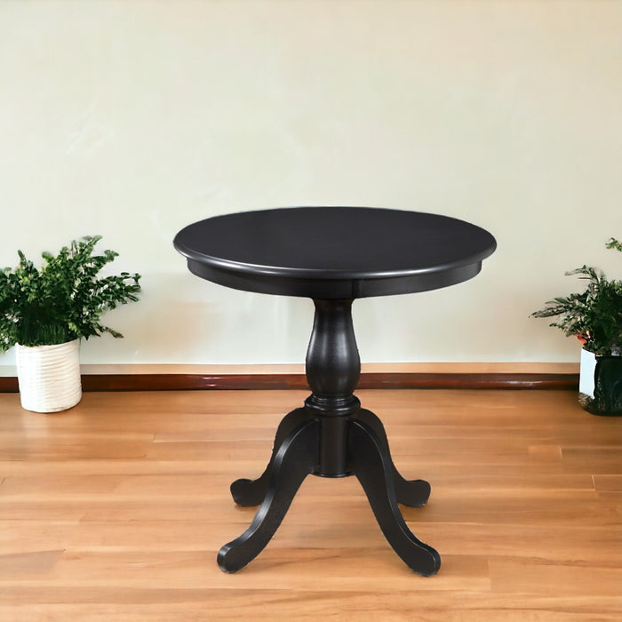 30" Rounded Solid Manufactured Wood And Solid Wood Pedestal Base Dining Table - Black