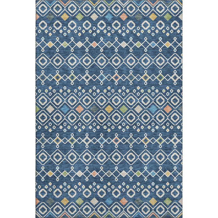 10' X 14' Southwestern Washable Area Rug With UV Protection (674730) - Navy Blue / Peach / Gold