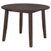 Dark brown CoasterEveryday Barton 5-piece round wood dining table set with chairs, showcasing smooth wooden surfaces and sturdy legs.
