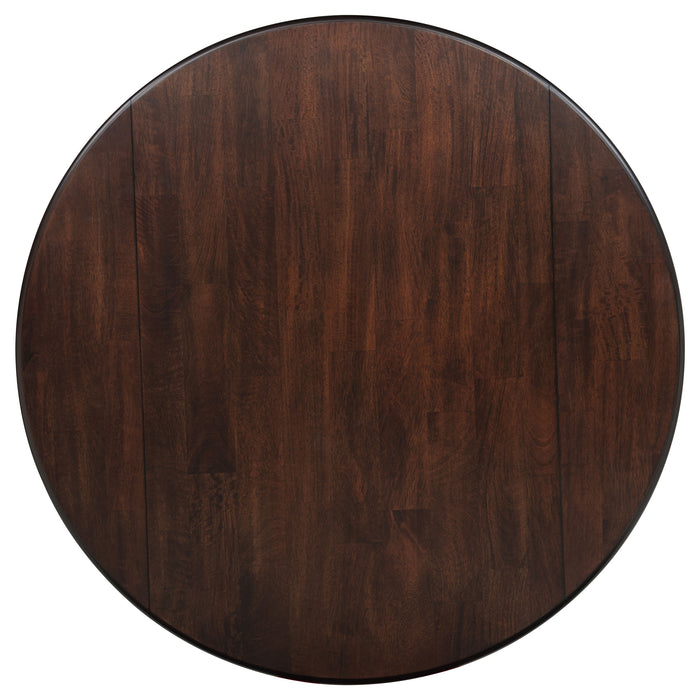 Dark brown Barton 5-piece round wood dining table set by CoasterEveryday with matching chairs and sturdy wooden construction.