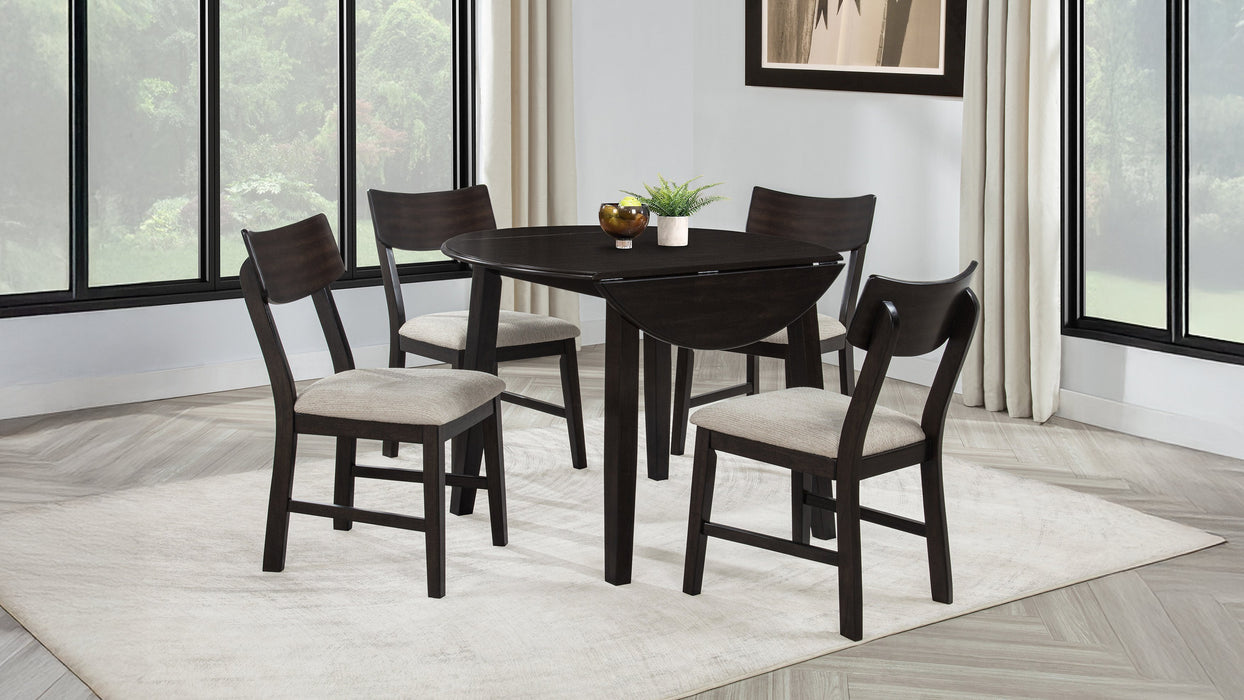 Catley 5-piece Round Drop Leaf Dining Table Set Dark Coffee