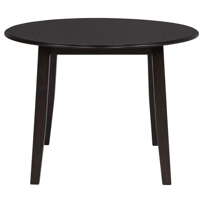 CoasterEveryday Catley 5-piece round drop-leaf dining table set in dark coffee finish with chairs, modern furniture for dining room