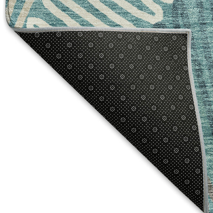 10' X 14' Floral Washable Area Rug With UV Protection (671936) - Teal / Ivory / Gray