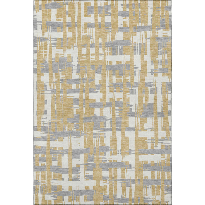 10' X 14' Striped Washable Area Rug With UV Protection (705671) - Gold / Ivory / Gray