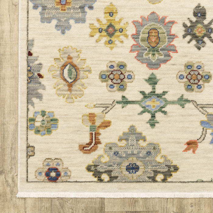 6' x 9' Oriental Power Loom Stain Resistant Area Rug With Fringe - Ivory Beige Gold Gray Blue Pink Red Rust And Green