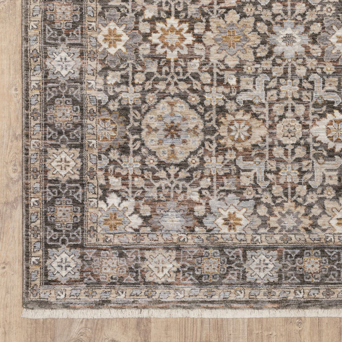 9.8' x 12.9' Oriental Power Loom Stain Resistant Area Rug With Fringe - Grey And Ivory