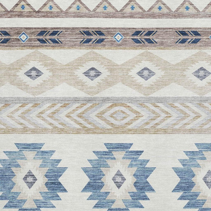 8' X 10' Geometric Washable Area Rug With UV Protection (645646) - Taupe / Ivory / Blue