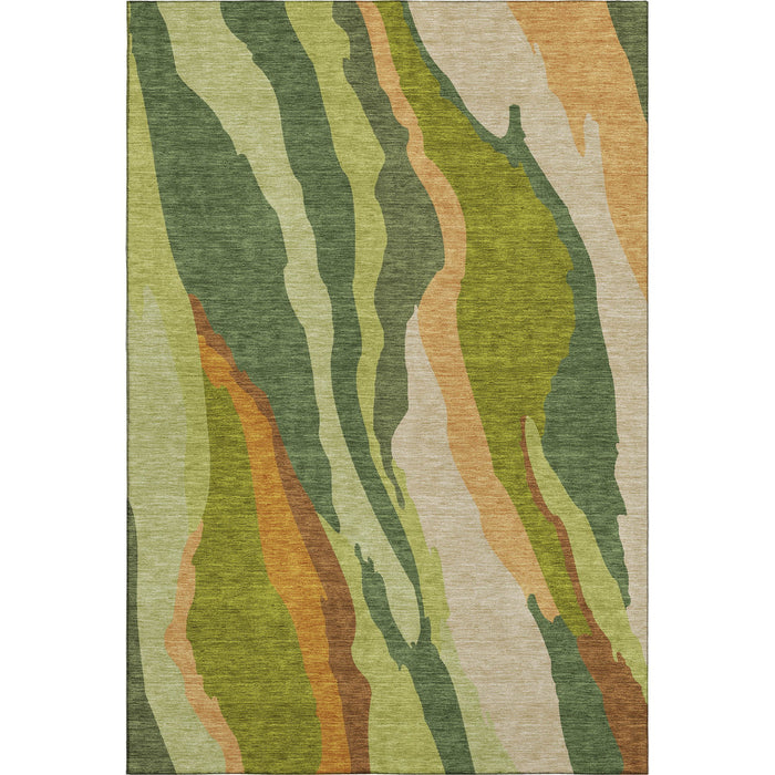 10' X 14' Abstract Washable Area Rug With UV Protection (682121) - Green / Copper / Peach