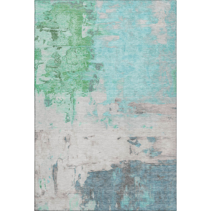 10' X 14' Abstract Washable Area Rug With UV Protection (709944) - Teal / Green / Ivory