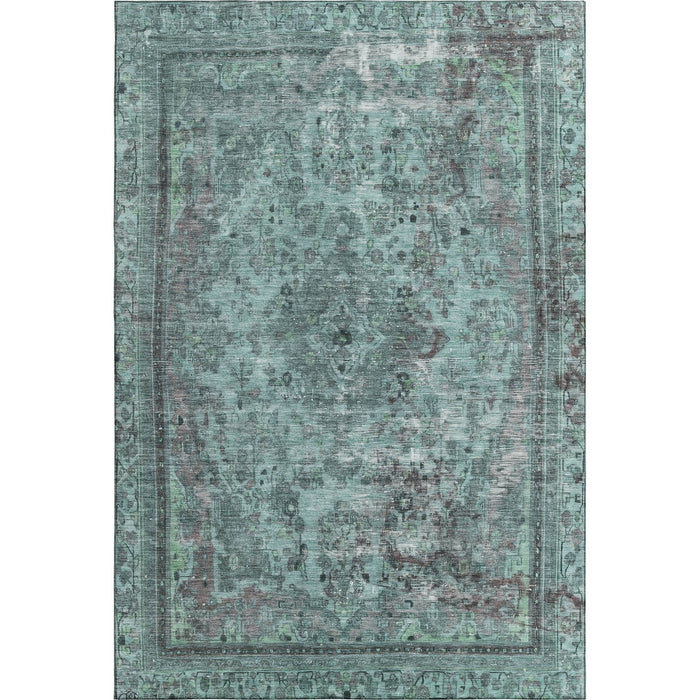 10' X 14' Floral Medallion Washable Area Rug With UV Protection (695918) - Teal / Gray