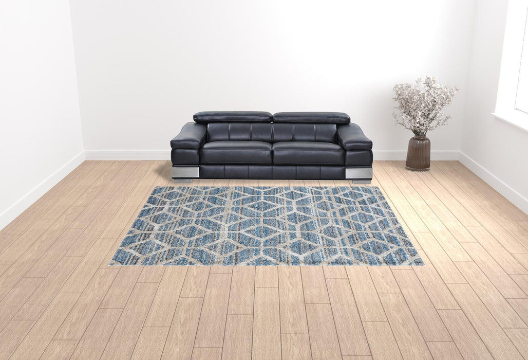 9' x 12' Geometric Power Loom Stain Resistant Area Rug - Blue And Ivory