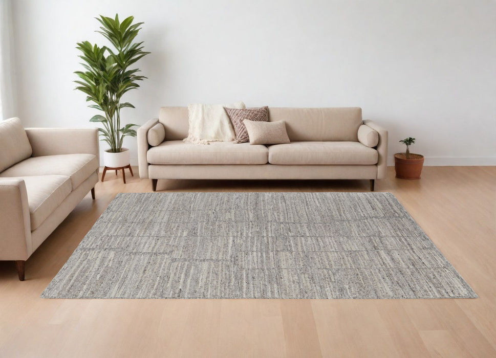 9' x 13' Abstract Hand Woven Worn Faded Area Rug - Taupe And Gray