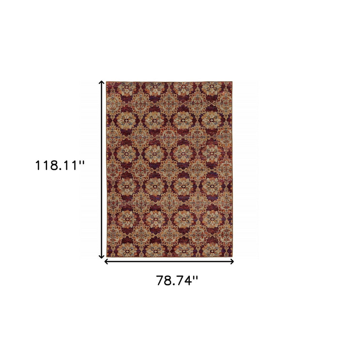 6.6' x 9.8' Oriental Power Loom Area Rug - Red And Gold