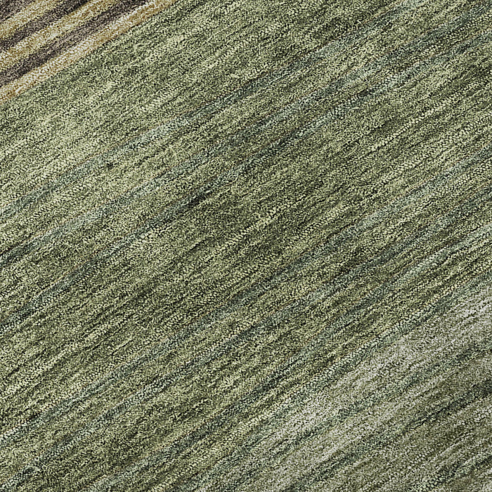 9' X 12' Striped Washable Area Rug With UV Protection - Olive Green