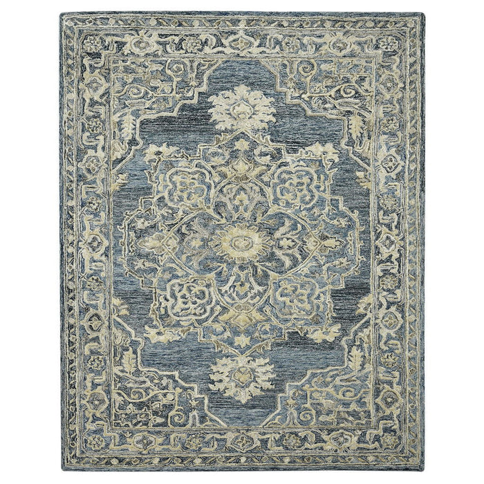 9' X 13' Wool Oriental Hand Tufted Area Rug - Denim Blue And Ivory