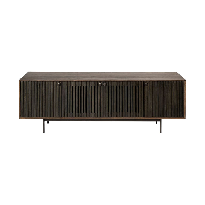 72" Solid Wood Cabinet Enclosed Storage TV Stand - Brown