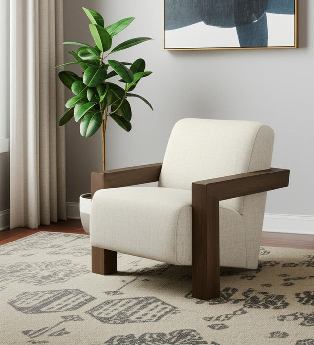 Fabric And Solid Wood Arm Chair - Cream / Brown