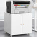 Giga office copier cabinet with two steel doors, mobile printer stand, and pedestal file storage for office organization