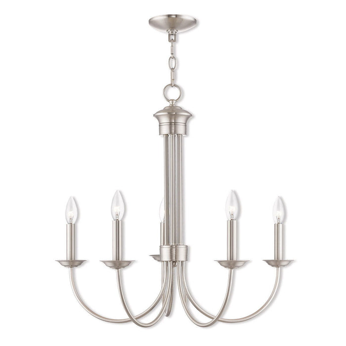 24" Five-Light Dimmable Chandelier With Shades - Nickel