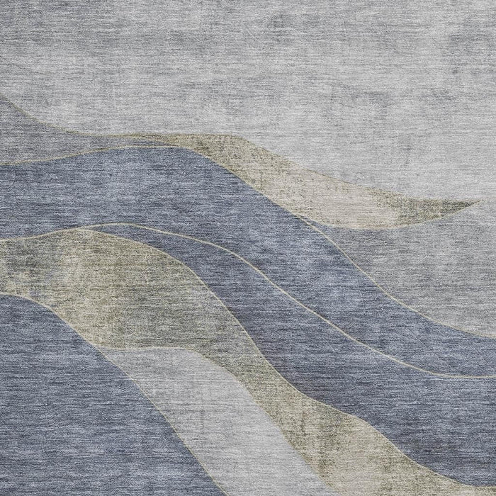 10' X 14' Abstract Washable Area Rug With UV Protection (707137) - Denim Blue / Gray