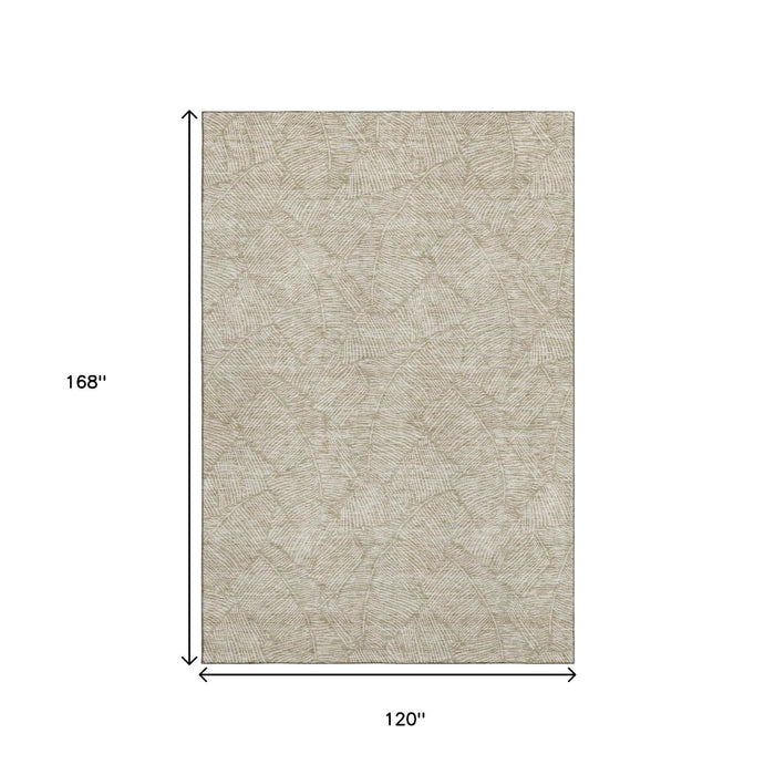 10' X 14' Floral Washable Area Rug With UV Protection (672647) - Taupe / Beige