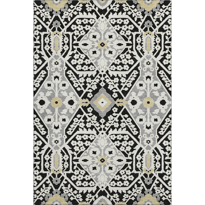 10' X 14' Floral Washable Area Rug With UV Protection (668489) - Black / Gray / Gold