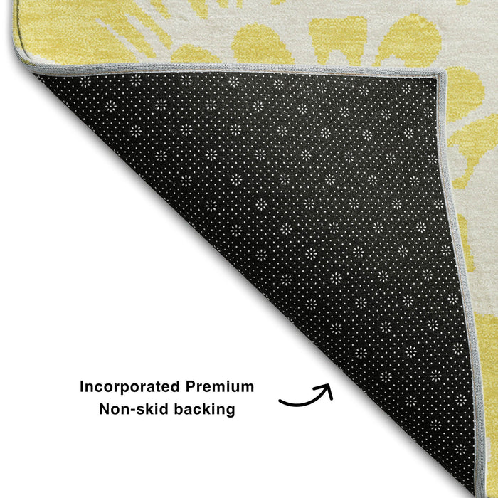 10' X 14' Floral Washable Area Rug With UV Protection (648718) - Yellow / Ivory