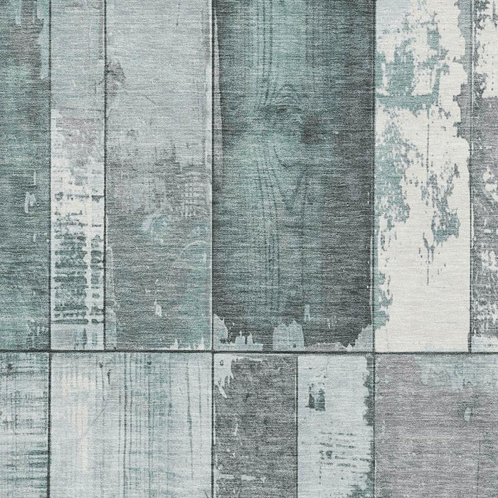 10' X 14' Geometric Washable Area Rug With UV Protection (706565) - Pale Aqua / Gray
