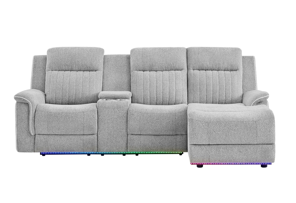 U8879 - Power Pushback Sectional With Multi Color LED And Global Surround Sound Speakers - Light Gray