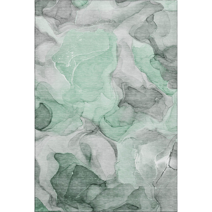 3' X 5' Abstract Washable Area Rug With UV Protection (646717) - Green / Gray / Ivory