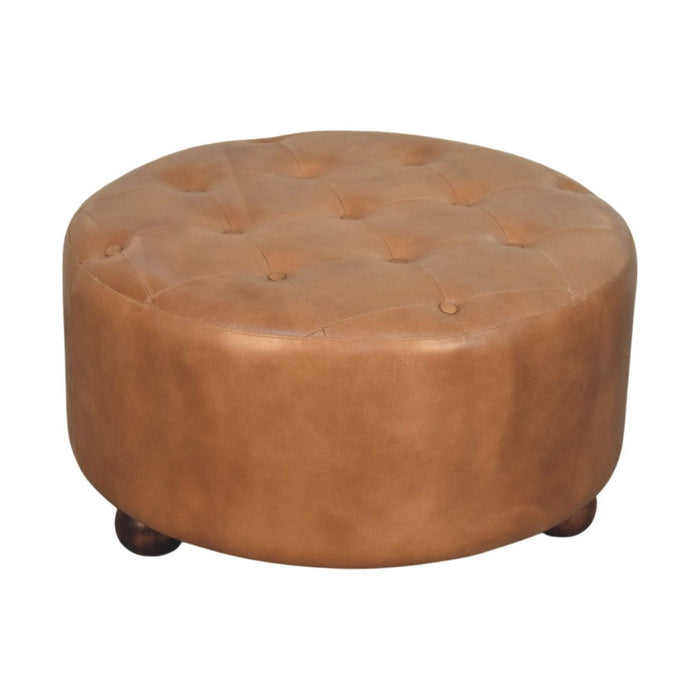 Leather Round Footstool (723464) - Brown