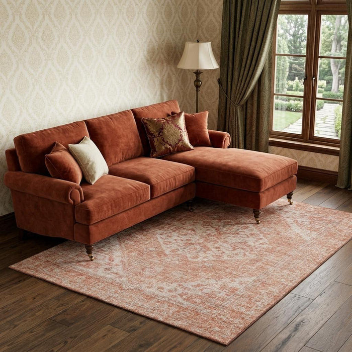 10' X 14' Medallion Washable Area Rug With UV Protection (684364) - Coral / Beige