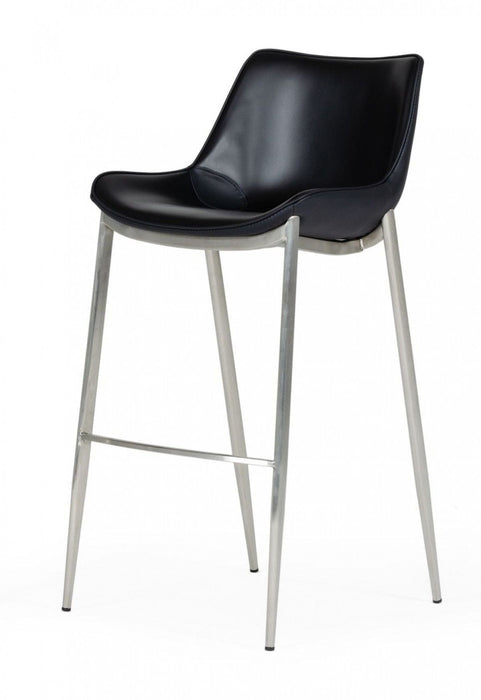 Faux Leather And Steel Low Back Bar Height Bar Chairs (Set of 2) - Black And Silver