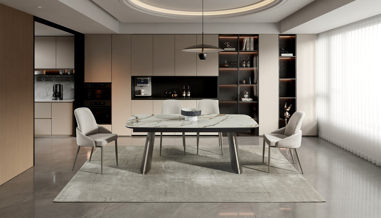 J & M Furniture RH 888 Extension Table in Brown Marble