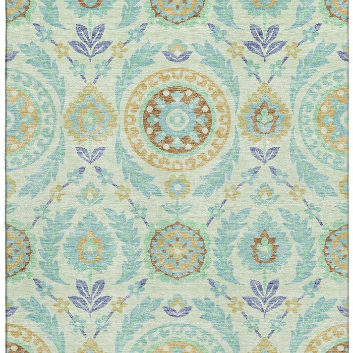 9' X 12' Floral Washable Area Rug With UV Protection - Mint Green
