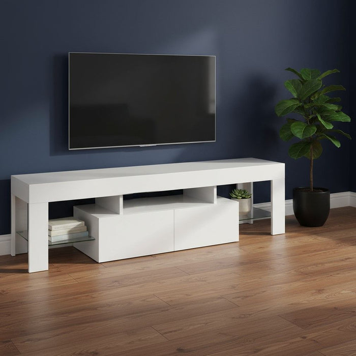 63" Cabinet Enclosed Storage TV Stand - White
