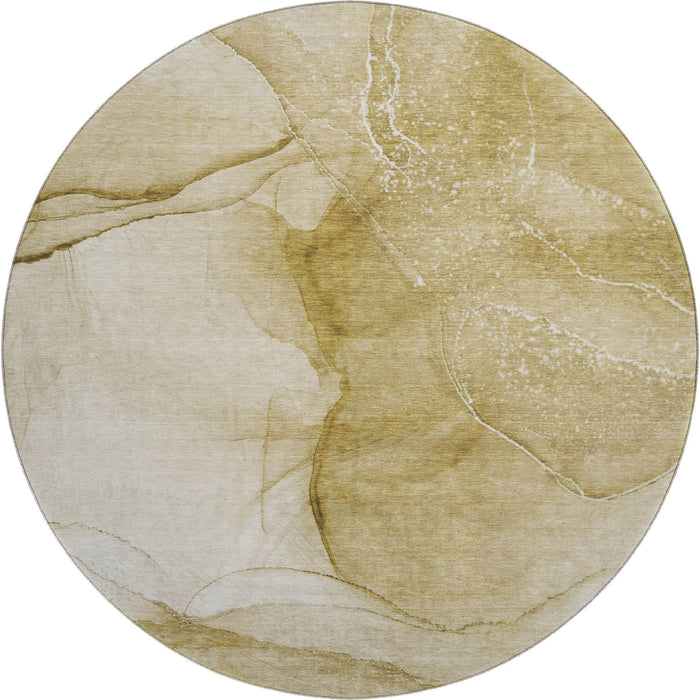 8' Abstract Washable Round Rug With UV Protection (646849) - Beige / Ivory