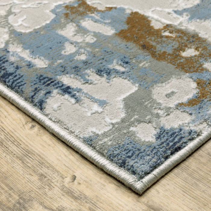 6' x 9' Abstract Power Loom Stain Resistant Area Rug - Gray Blue Navy Ivory And Brown