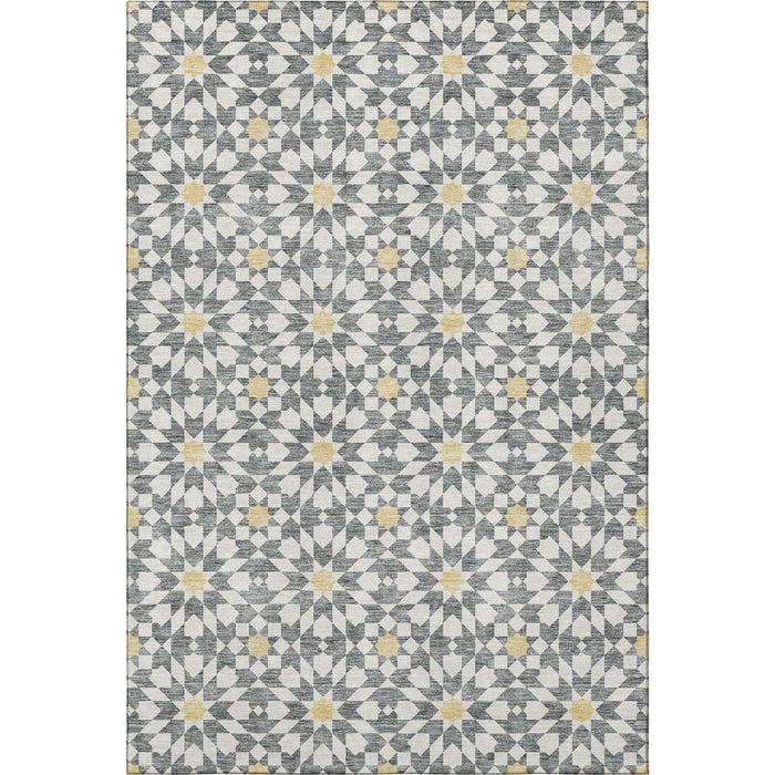9' X 12' Geometric Washable Area Rug With UV Protection - Gray